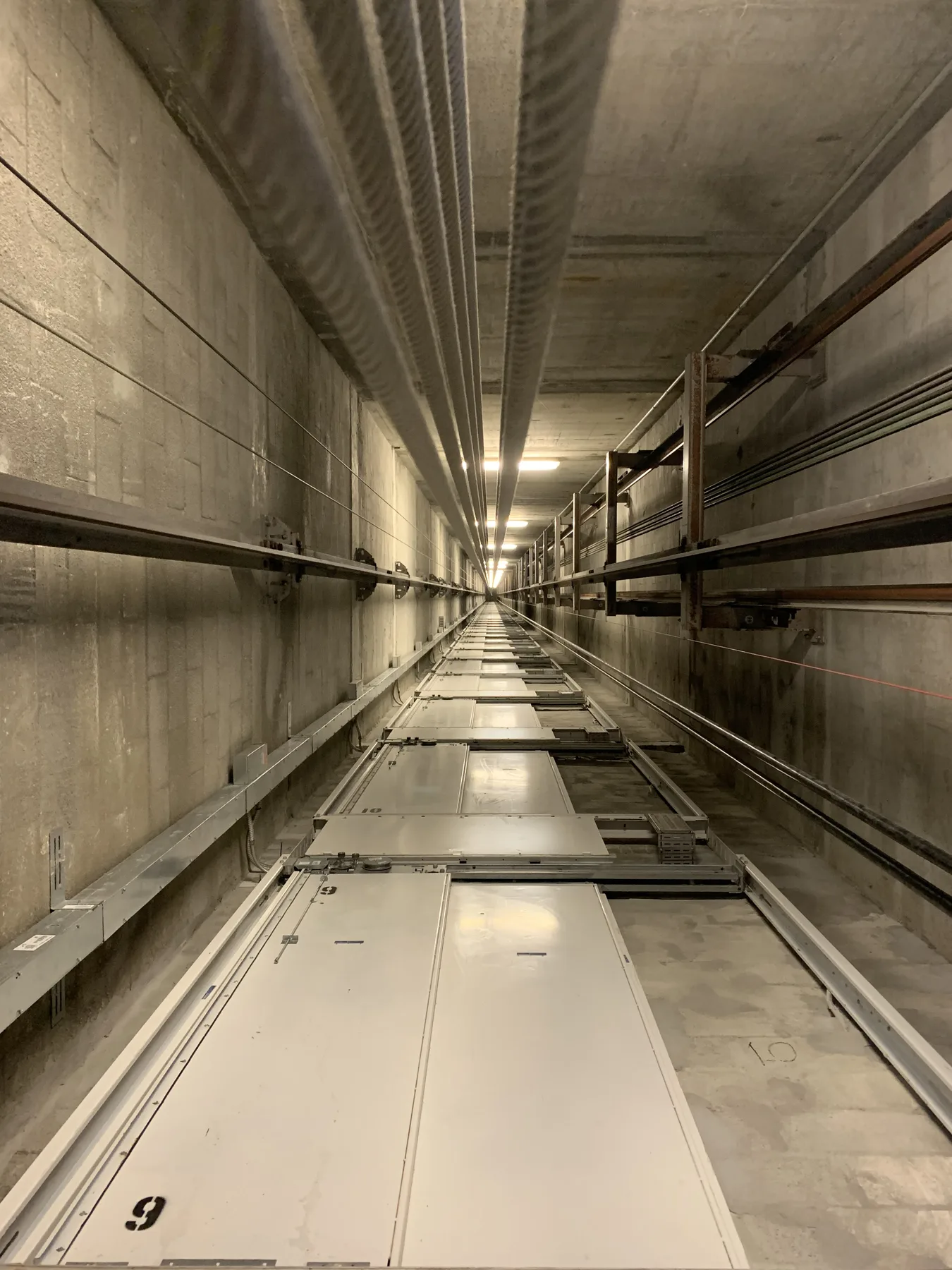 View along the length of an elevator shaft