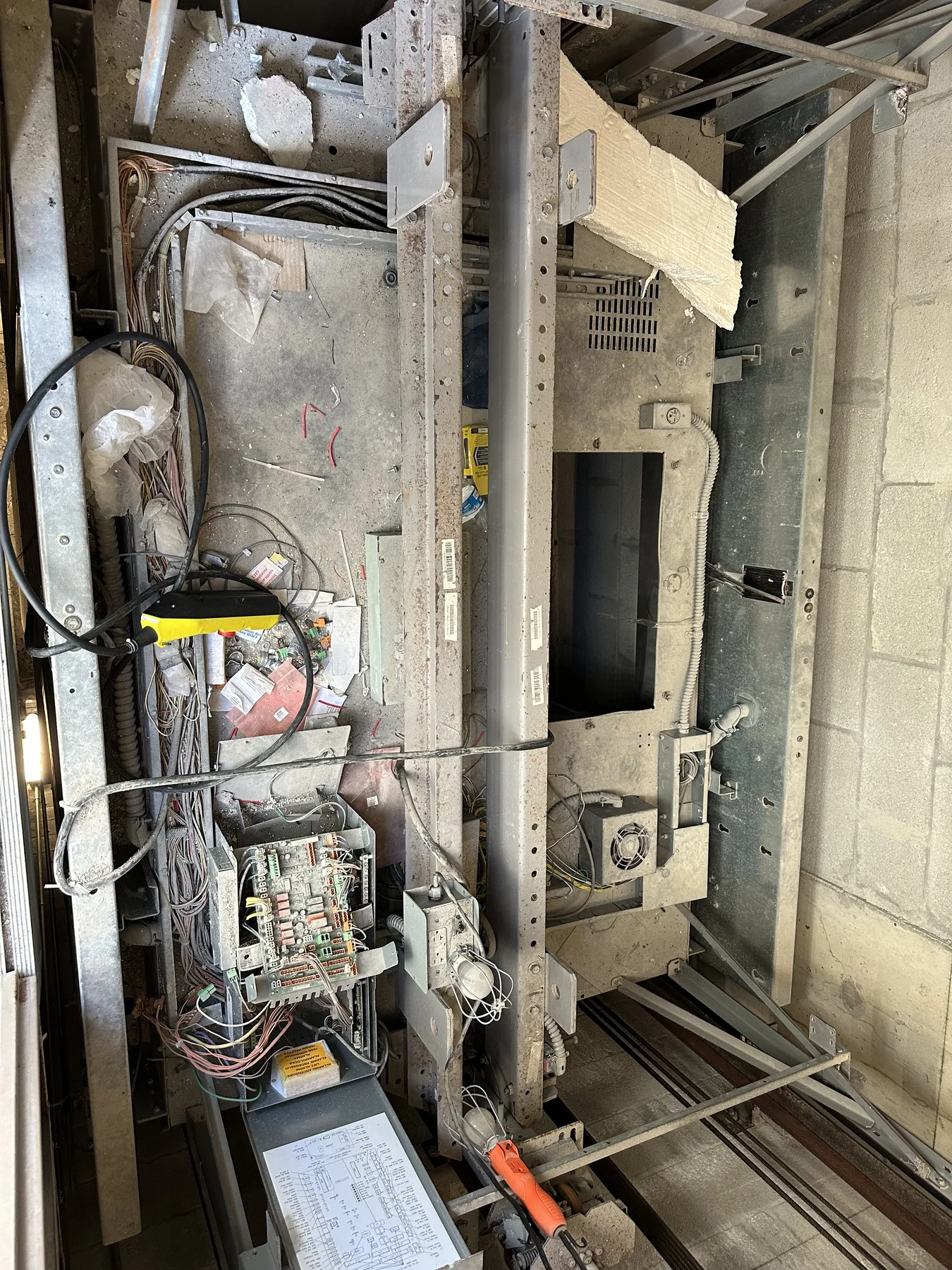 Elevator shaft equipment, wiring, and guide rails